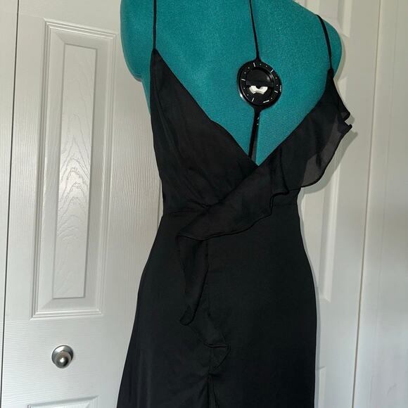 Black Ruffle Dress With Side Split - Picture 2 of 7